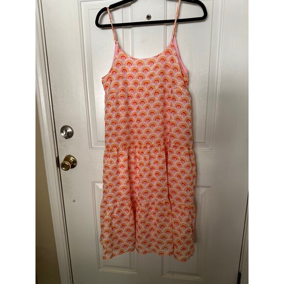 J. Marie Dress Medium Printed Sleeveless Tiered Pink/Orange Boho Resort Beach - Picture 2 of 7